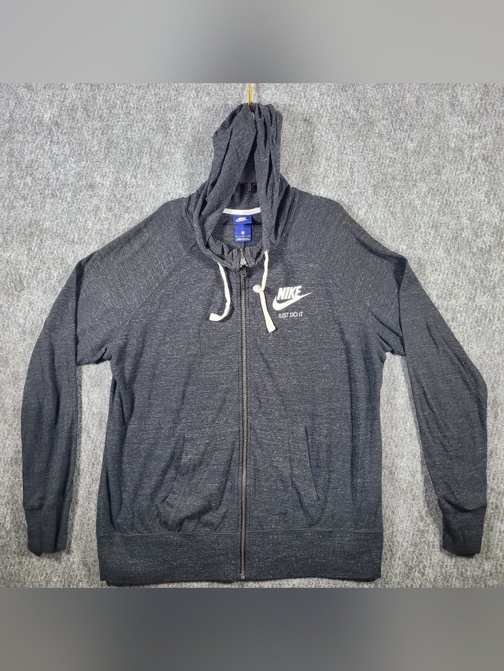 Nike Sportswear Gym Vintage Full Zip Hoodie Womens XL Gray Just Do It Flaw